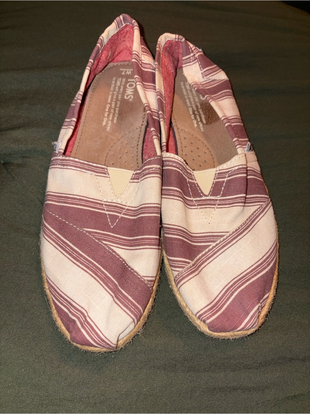 Toms Women's Striped Mauve and Cream Espadrille Slip-Ons